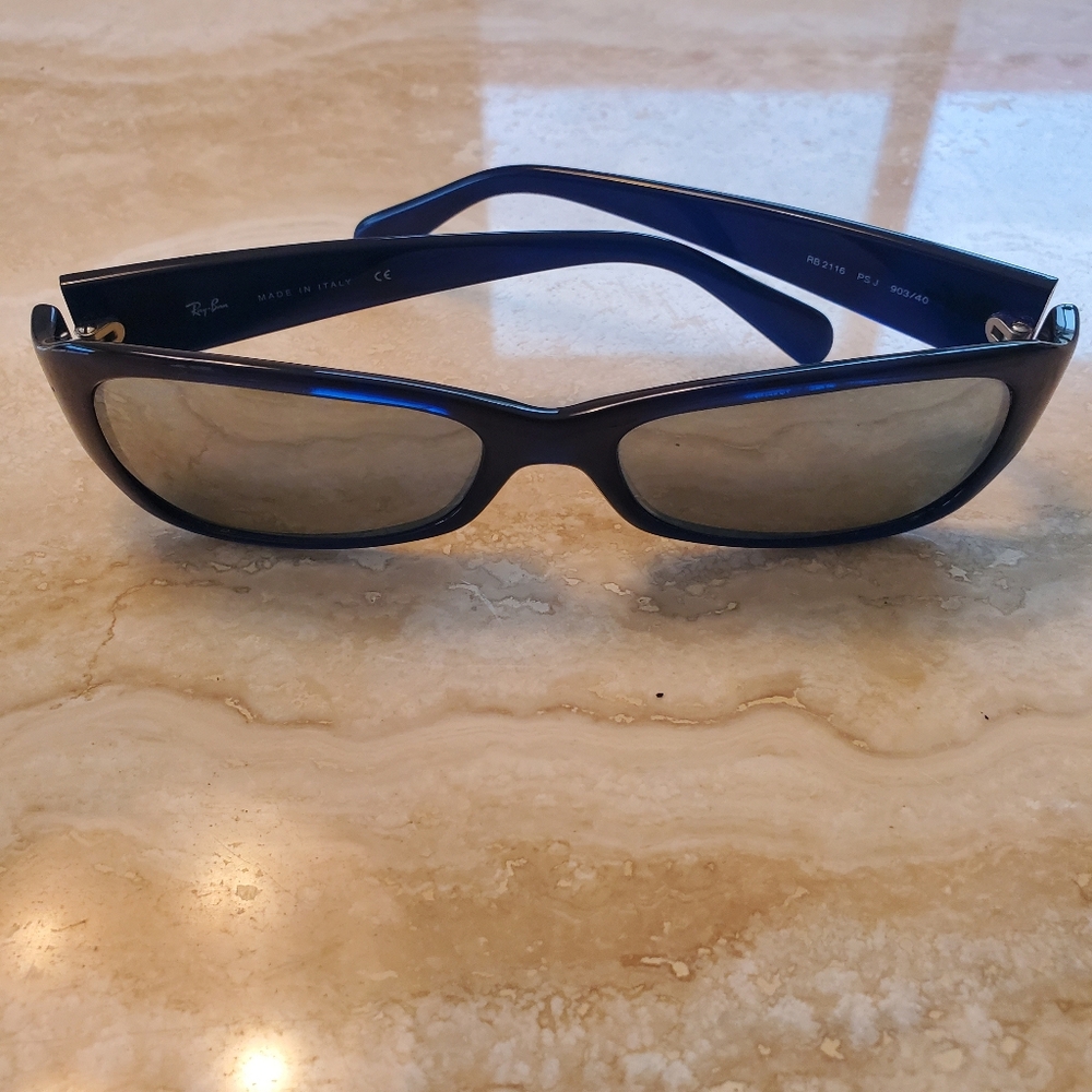 NWOT RARE MEN'S RAYBAN RB2116 INDIGO BLUE MIRRORED SUNGLASSES W/ CASE 100% AUTH! - Picture 2 of 8